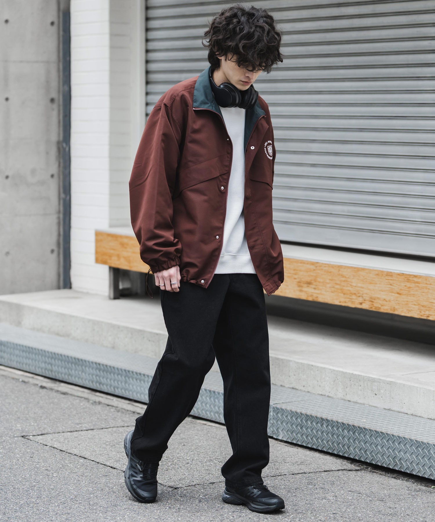 2WAYリバーシブル 両A面オーバーサイズワンポイントロゴ刺繍スタンドネックショートブルゾン 15477