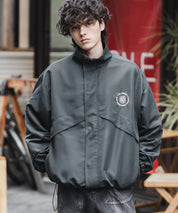 2WAYリバーシブル 両A面オーバーサイズワンポイントロゴ刺繍スタンドネックショートブルゾン 15477