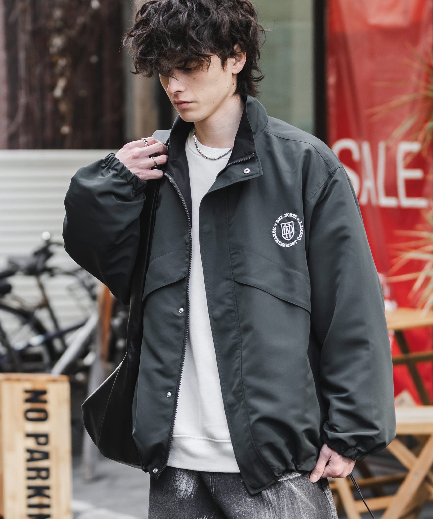 2WAYリバーシブル 両A面オーバーサイズワンポイントロゴ刺繍スタンドネックショートブルゾン 15477