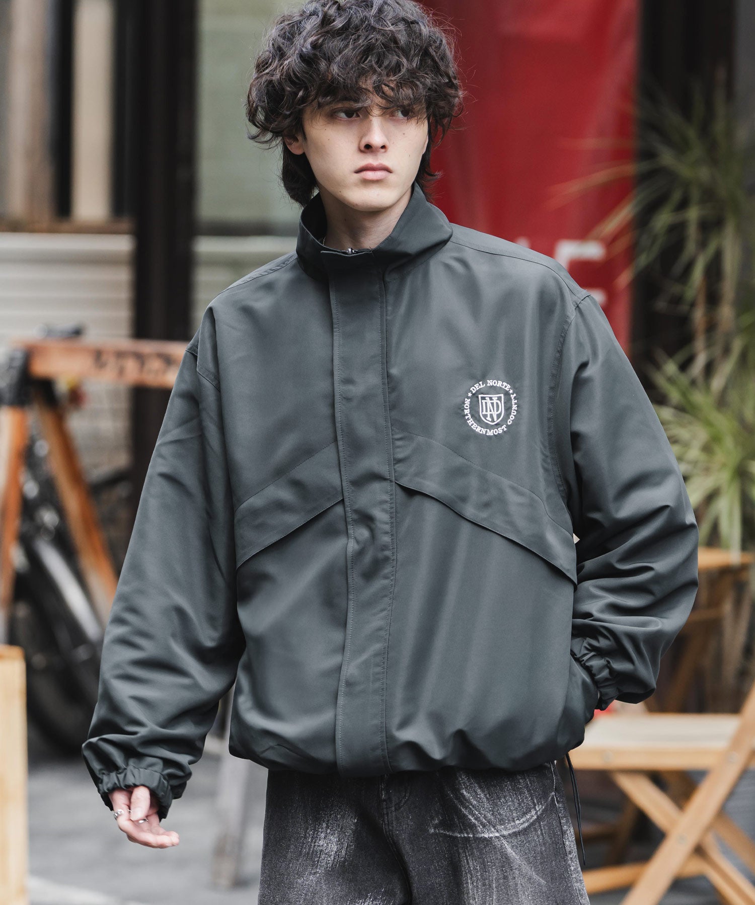 2WAYリバーシブル 両A面オーバーサイズワンポイントロゴ刺繍スタンドネックショートブルゾン 15477