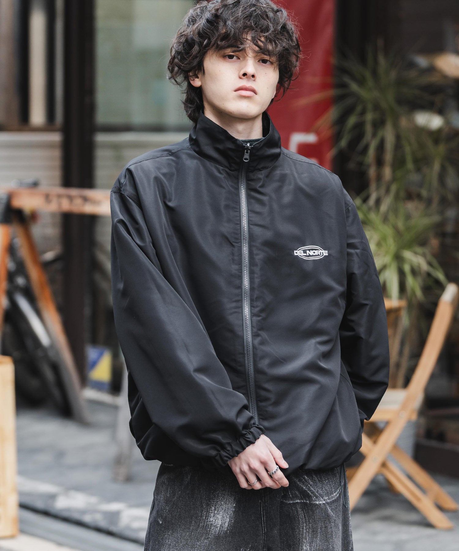 2WAYリバーシブル 両A面オーバーサイズワンポイントロゴ刺繍スタンドネックショートブルゾン 15477