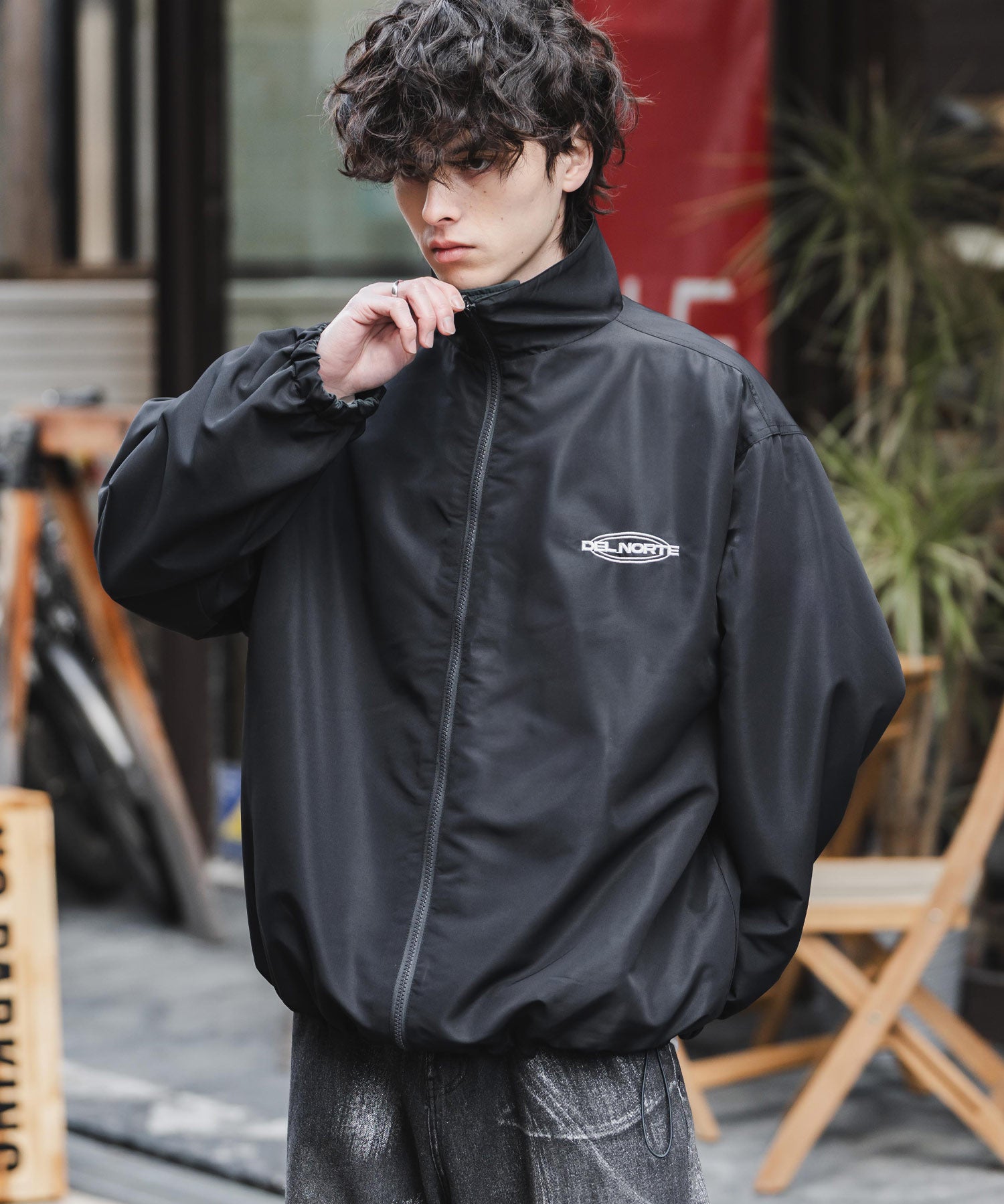 2WAYリバーシブル 両A面オーバーサイズワンポイントロゴ刺繍スタンドネックショートブルゾン 15477