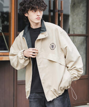 2WAYリバーシブル 両A面オーバーサイズワンポイントロゴ刺繍スタンドネックショートブルゾン 15477