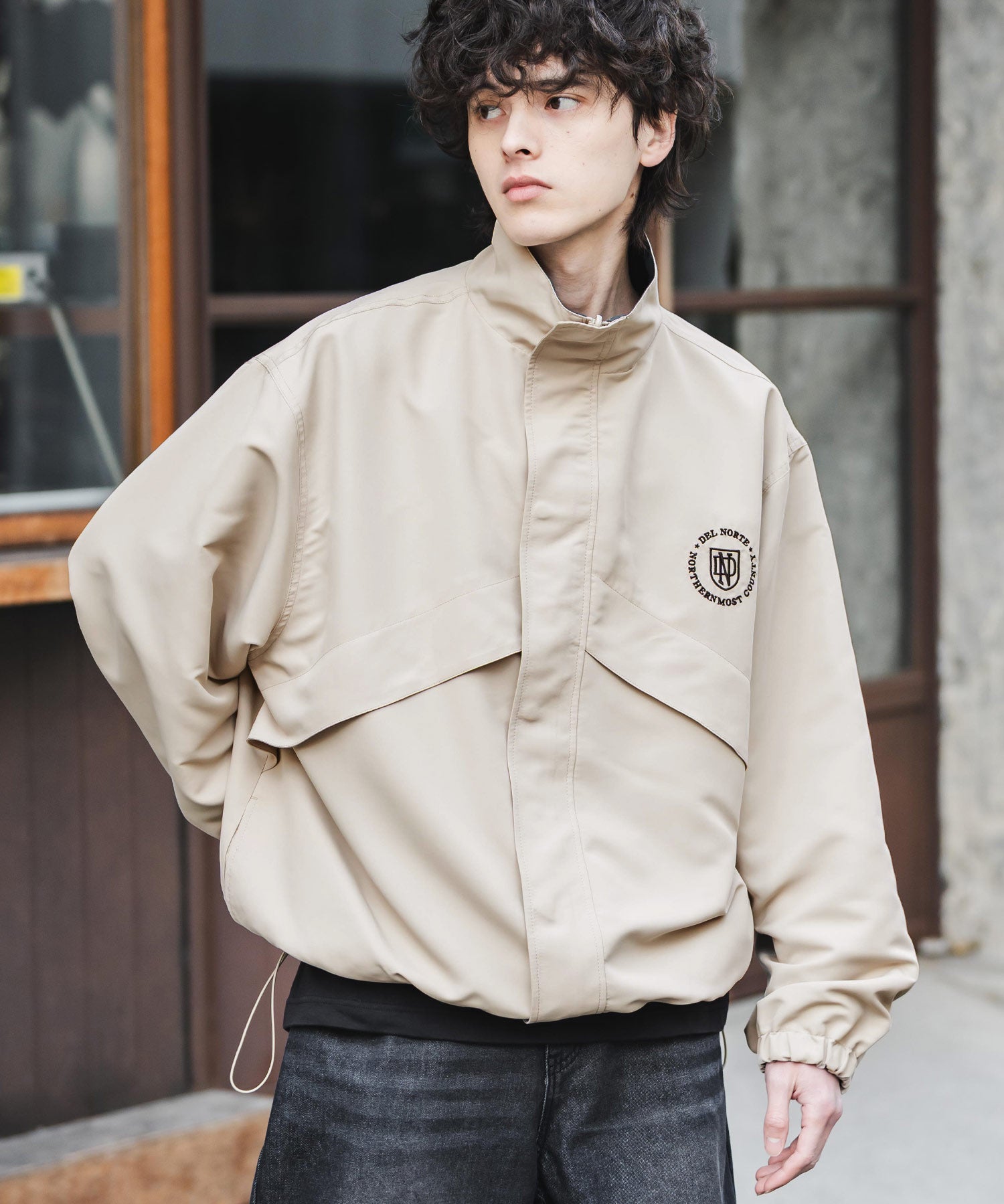 2WAYリバーシブル 両A面オーバーサイズワンポイントロゴ刺繍スタンドネックショートブルゾン 15477