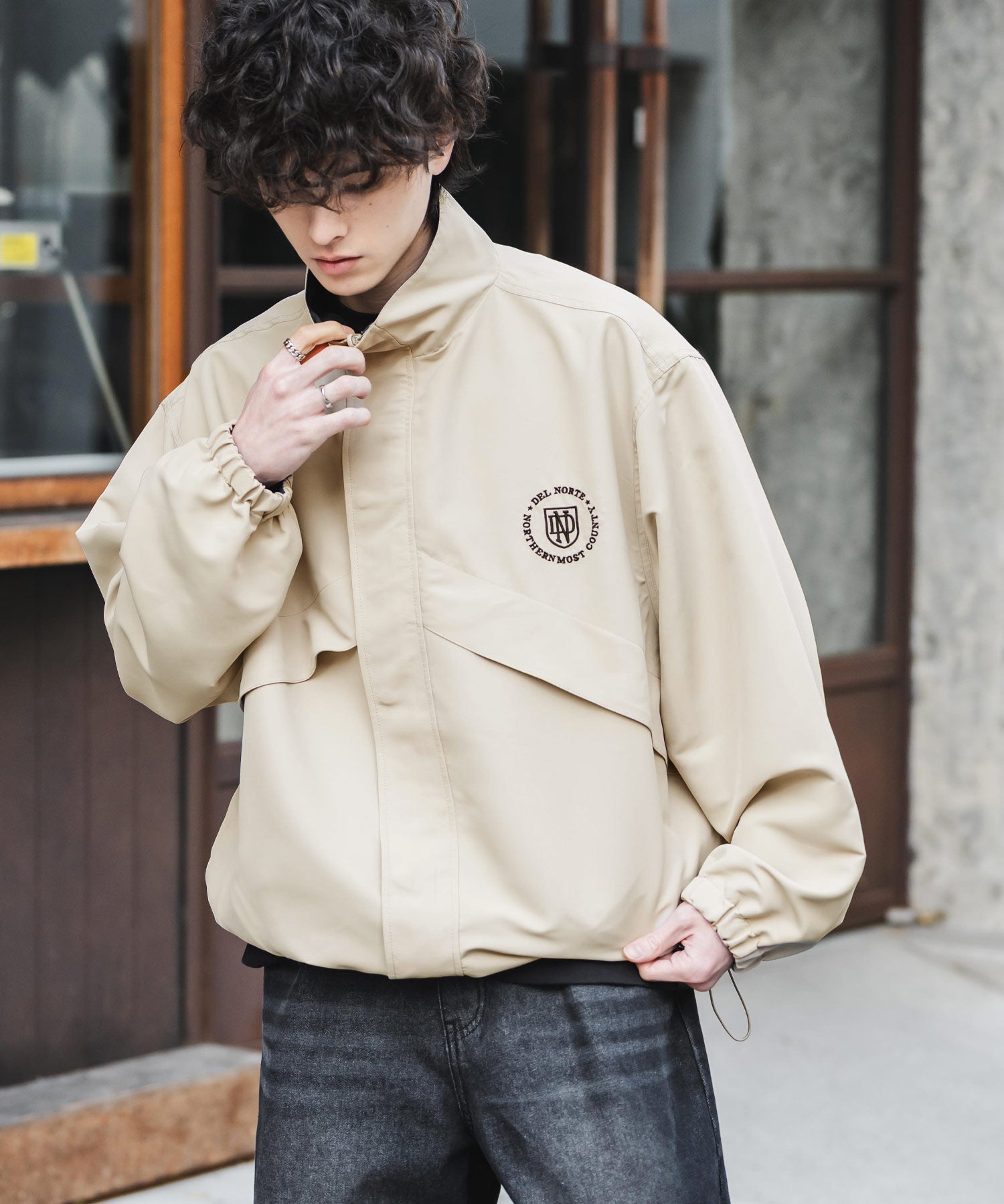 2WAYリバーシブル 両A面オーバーサイズワンポイントロゴ刺繍スタンドネックショートブルゾン 15477