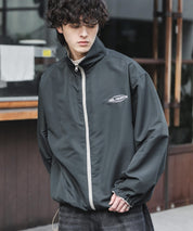 2WAYリバーシブル 両A面オーバーサイズワンポイントロゴ刺繍スタンドネックショートブルゾン 15477