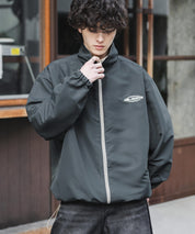 2WAYリバーシブル 両A面オーバーサイズワンポイントロゴ刺繍スタンドネックショートブルゾン 15477