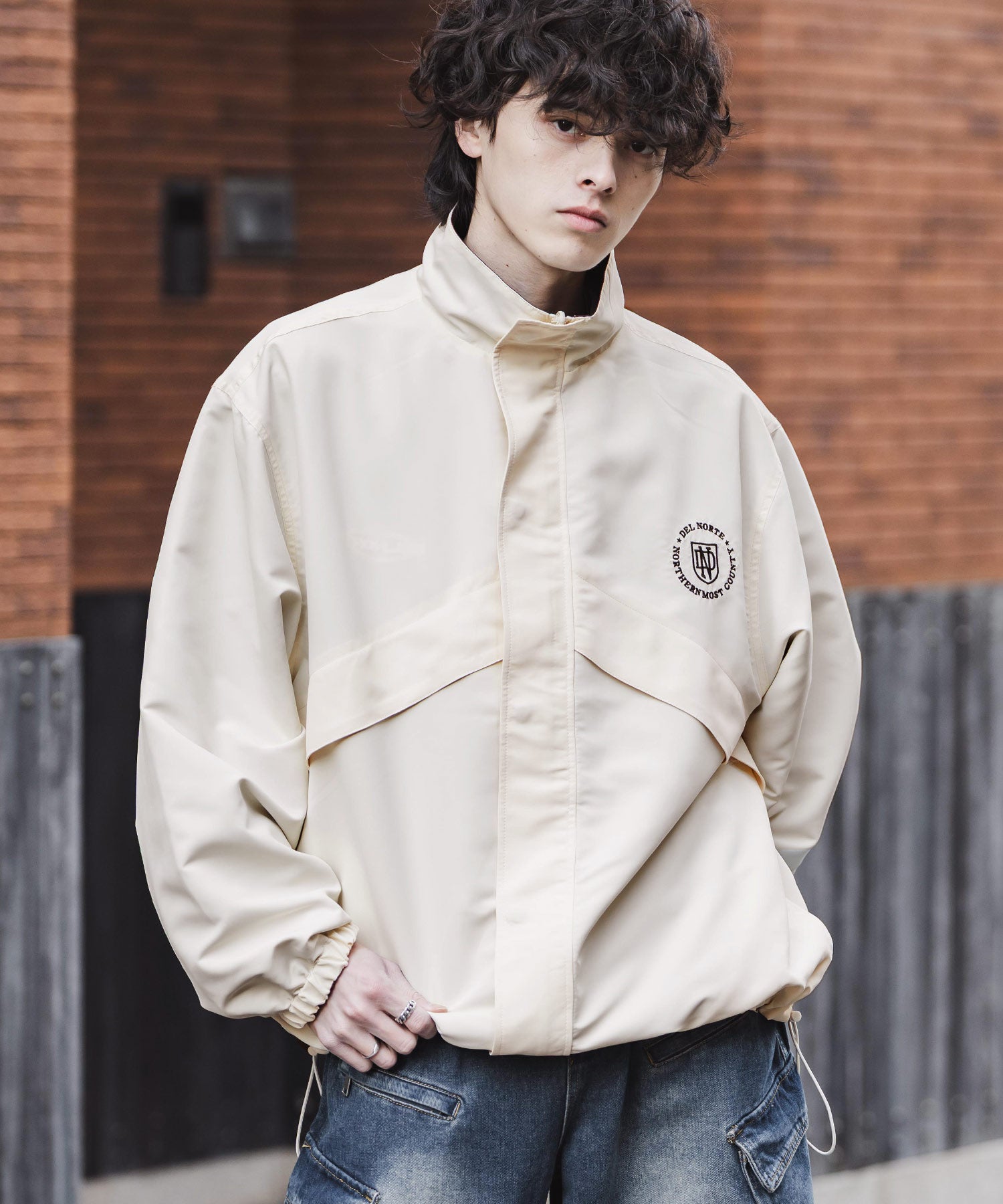 2WAYリバーシブル 両A面オーバーサイズワンポイントロゴ刺繍スタンドネックショートブルゾン 15477