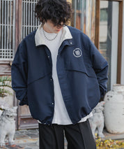 新色追加 2WAYリバーシブル 両A面オーバーサイズワンポイントロゴ刺繍スタンドネックライトブルゾン 15477