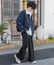 新色追加 2WAYリバーシブル 両A面オーバーサイズワンポイントロゴ刺繍スタンドネックライトブルゾン 15477