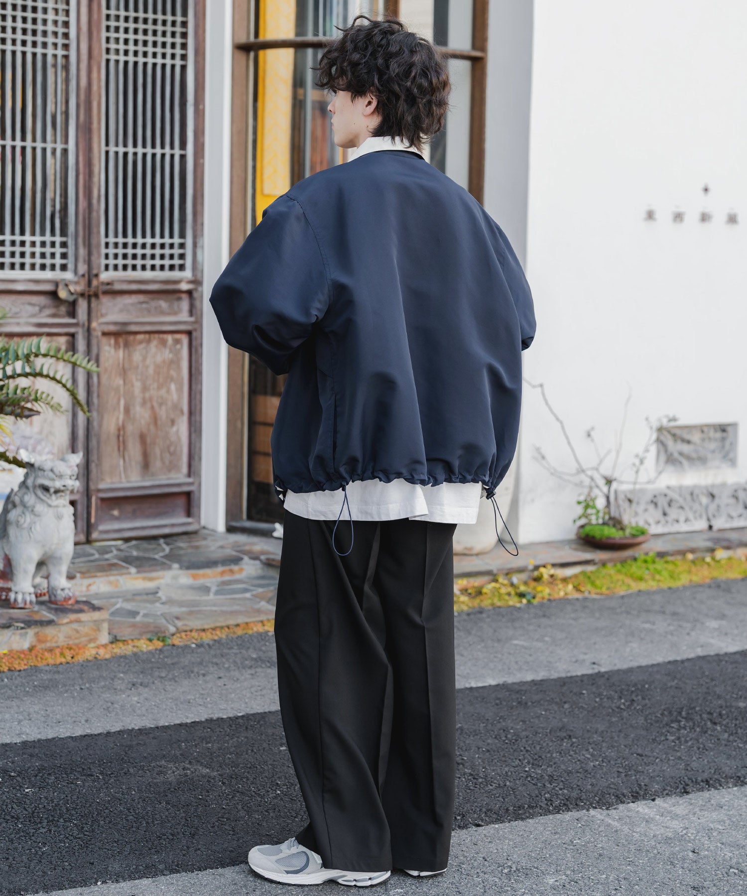 新色追加 2WAYリバーシブル 両A面オーバーサイズワンポイントロゴ刺繍スタンドネックライトブルゾン 15477