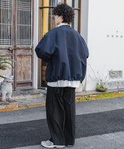 新色追加 2WAYリバーシブル 両A面オーバーサイズワンポイントロゴ刺繍スタンドネックライトブルゾン 15477