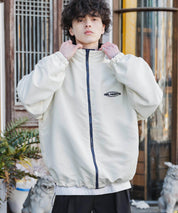 新色追加 2WAYリバーシブル 両A面オーバーサイズワンポイントロゴ刺繍スタンドネックライトブルゾン 15477
