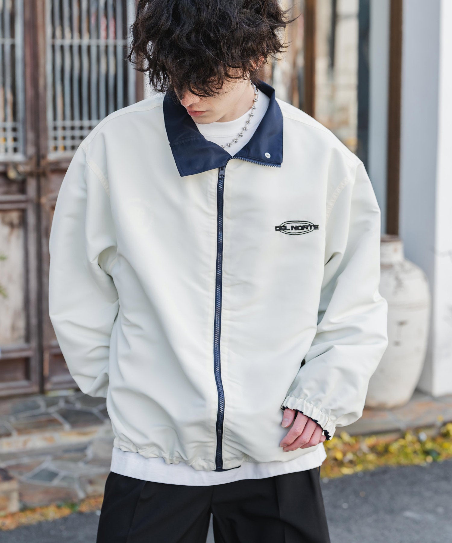 新色追加 2WAYリバーシブル 両A面オーバーサイズワンポイントロゴ刺繍スタンドネックライトブルゾン 15477