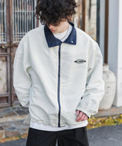 新色追加 2WAYリバーシブル 両A面オーバーサイズワンポイントロゴ刺繍スタンドネックライトブルゾン 15477