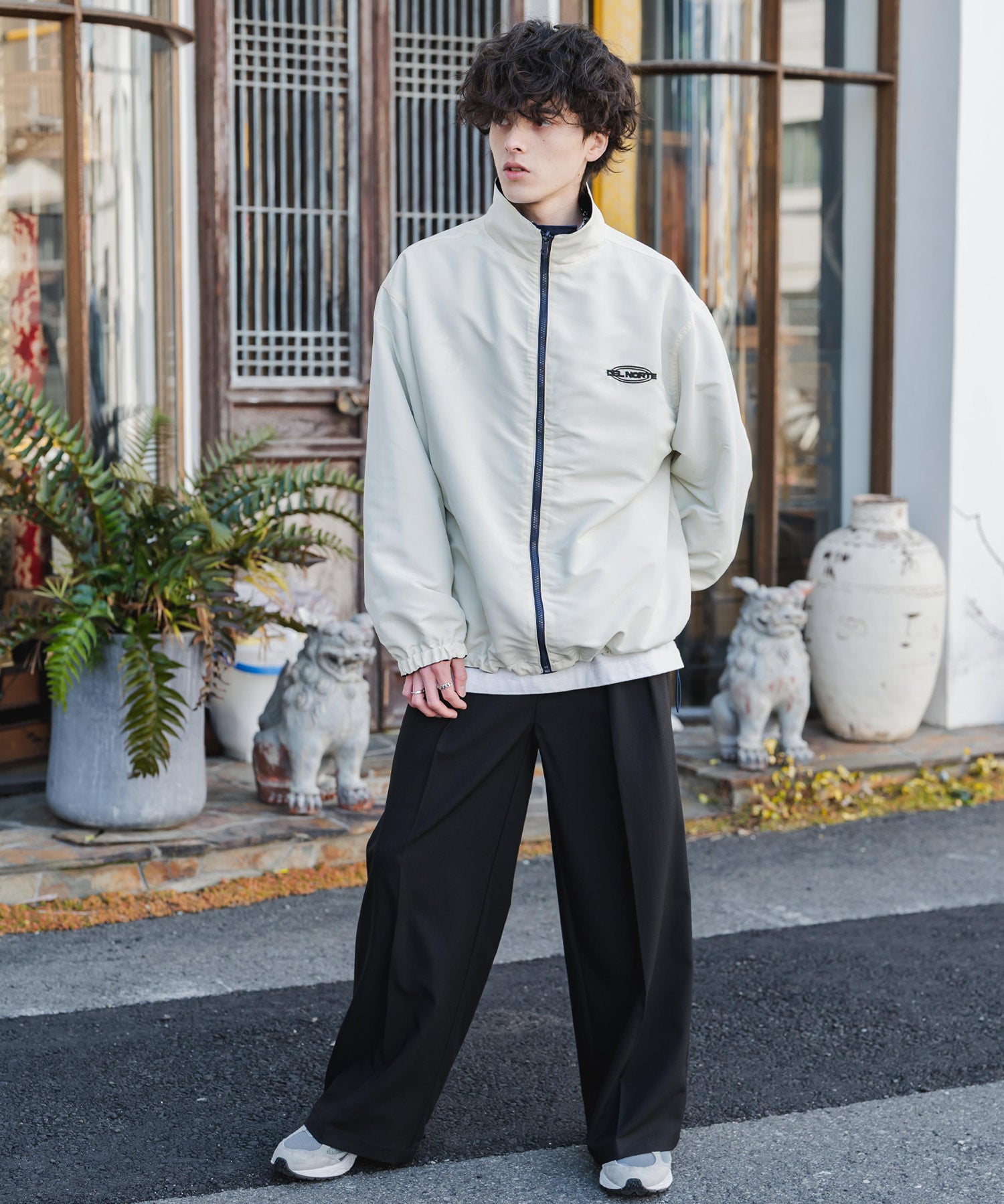 新色追加 2WAYリバーシブル 両A面オーバーサイズワンポイントロゴ刺繍スタンドネックライトブルゾン 15477