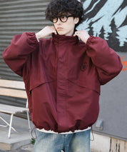 新色追加 2WAYリバーシブル 両A面オーバーサイズワンポイントロゴ刺繍スタンドネックライトブルゾン 15477