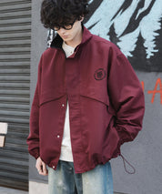 新色追加 2WAYリバーシブル 両A面オーバーサイズワンポイントロゴ刺繍スタンドネックライトブルゾン 15477