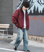 新色追加 2WAYリバーシブル 両A面オーバーサイズワンポイントロゴ刺繍スタンドネックライトブルゾン 15477