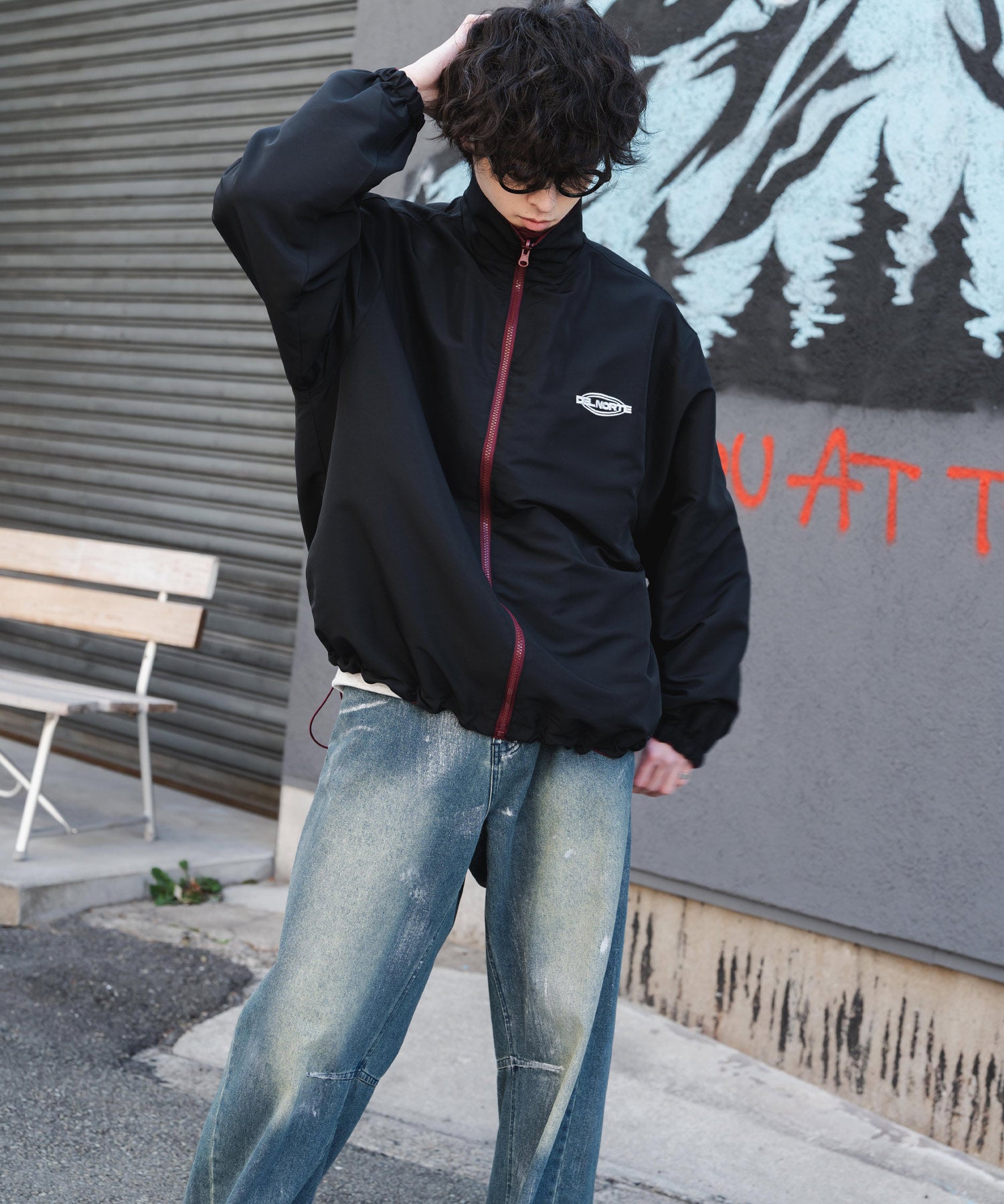 新色追加 2WAYリバーシブル 両A面オーバーサイズワンポイントロゴ刺繍スタンドネックライトブルゾン 15477