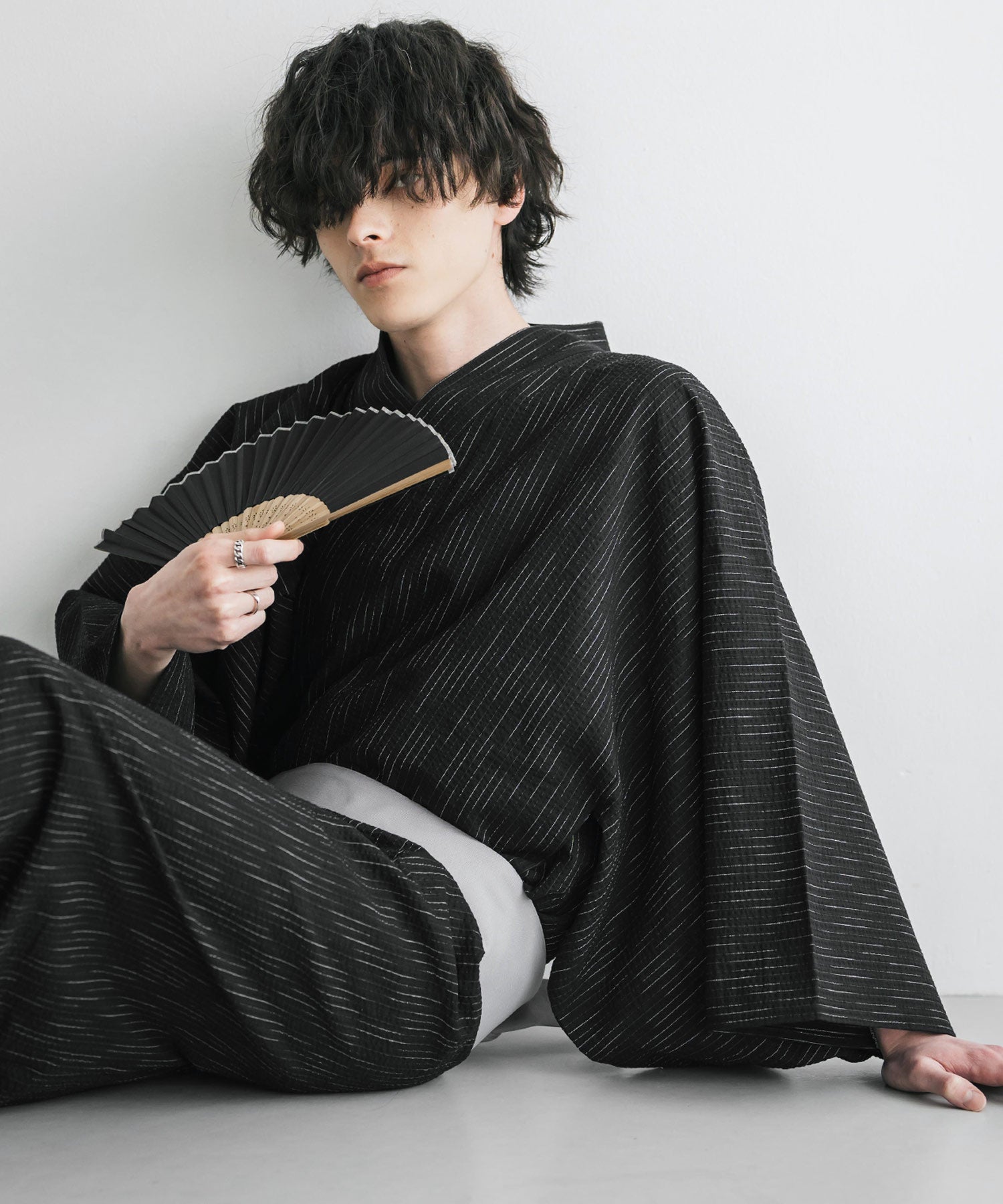 しじら織りワンタッチ帯付きメンズ浴衣2点セット 15479