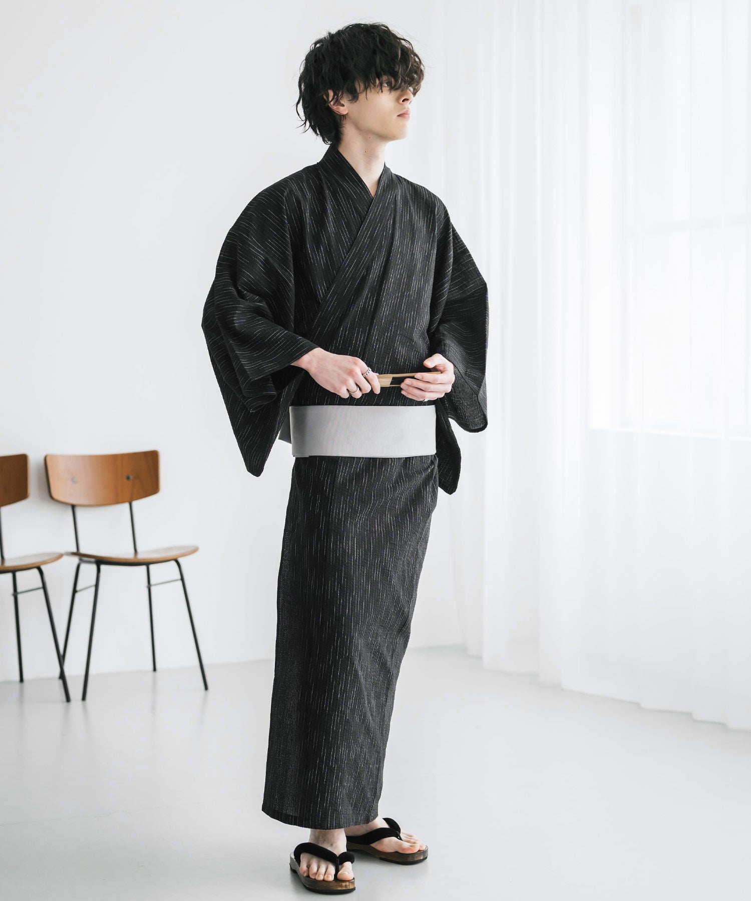しじら織りワンタッチ帯付きメンズ浴衣2点セット 15479