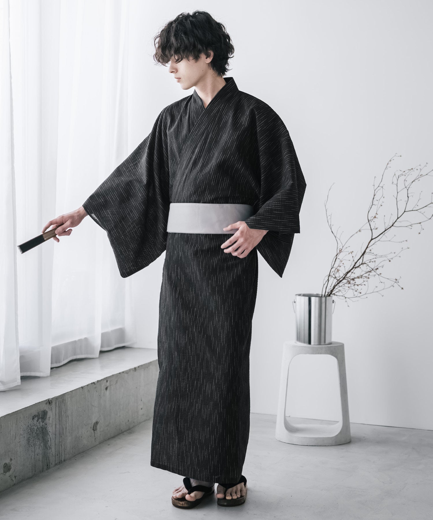 しじら織りワンタッチ帯付きメンズ浴衣2点セット 15479