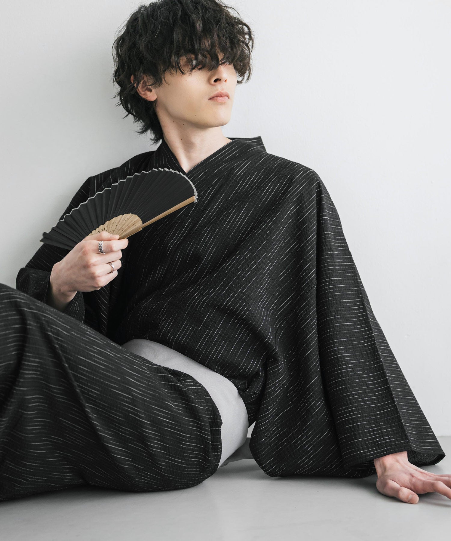 しじら織りワンタッチ帯付きメンズ浴衣2点セット 15479