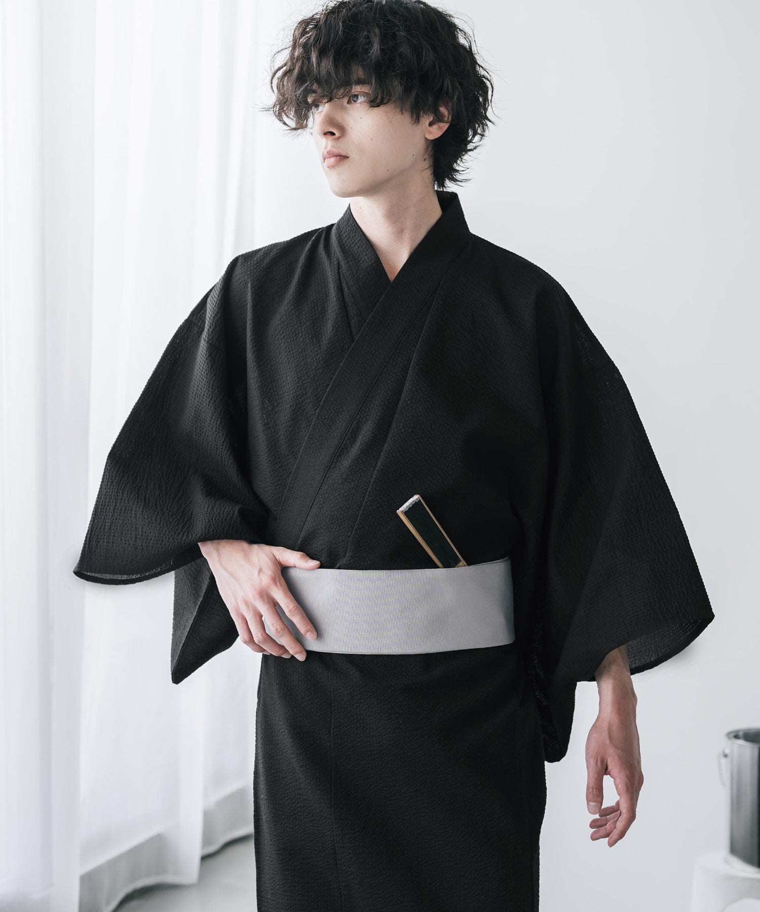 しじら織りワンタッチ帯付きメンズ浴衣2点セット 15479