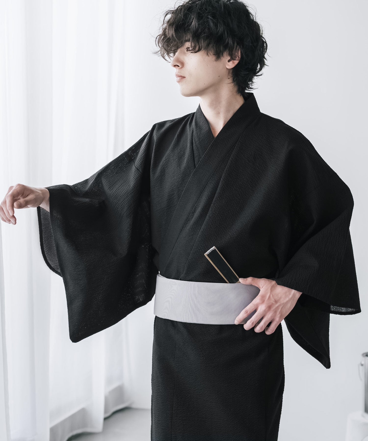しじら織りワンタッチ帯付きメンズ浴衣2点セット 15479