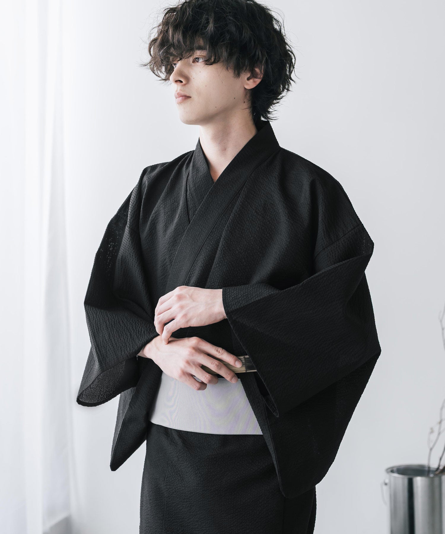 しじら織りワンタッチ帯付きメンズ浴衣2点セット 15479