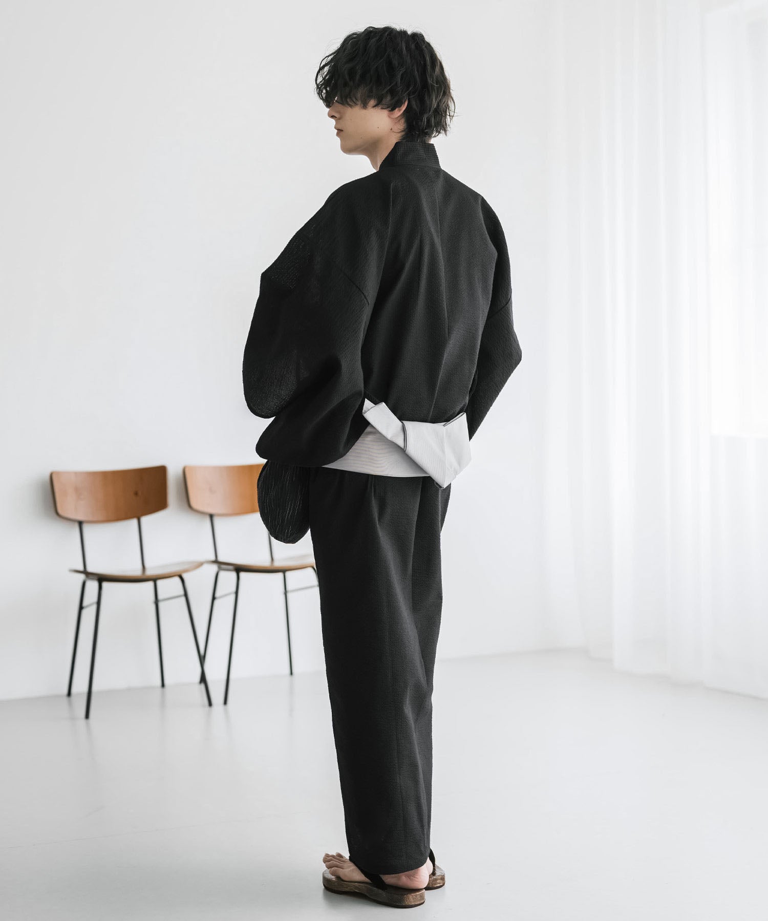 しじら織りワンタッチ帯付きメンズ浴衣2点セット 15479