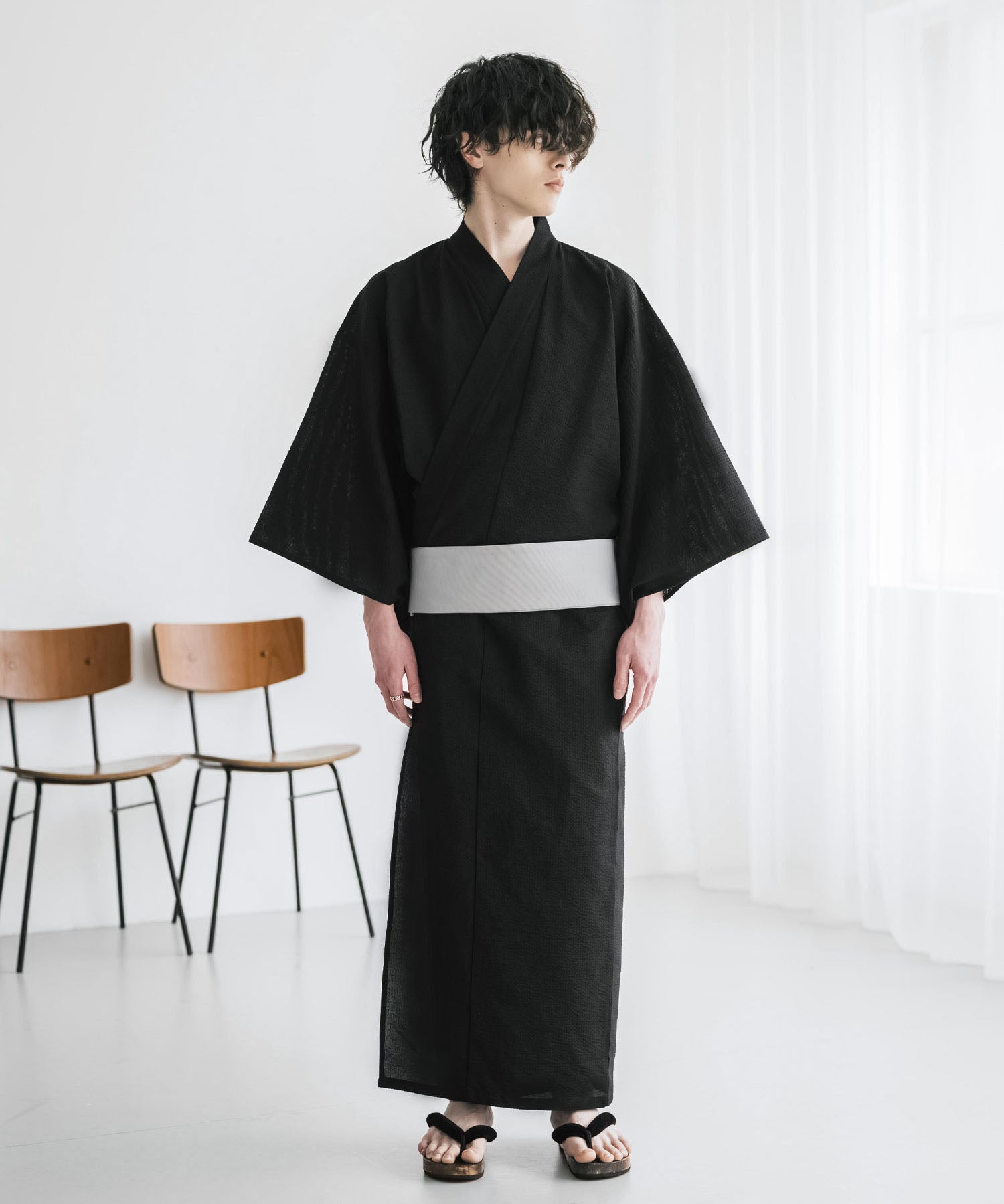 しじら織りワンタッチ帯付きメンズ浴衣2点セット 15479