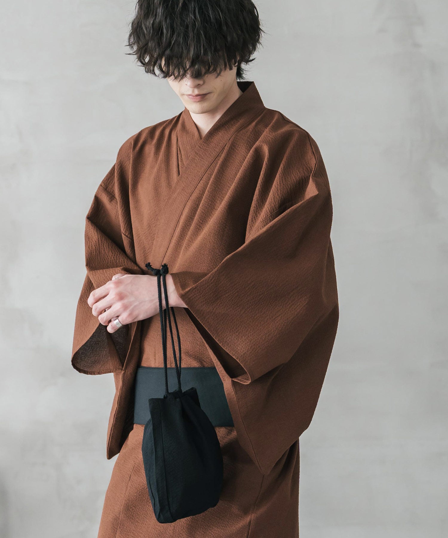 しじら織りワンタッチ帯付きメンズ浴衣2点セット 15479