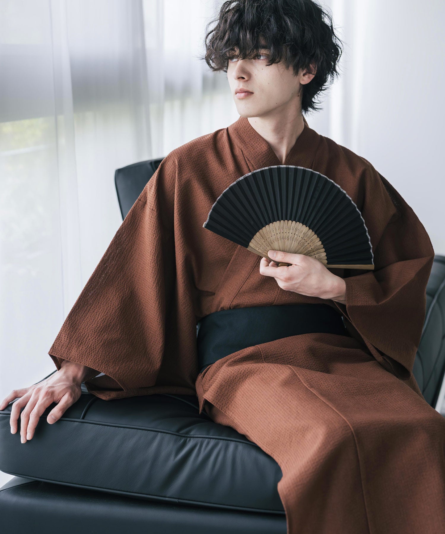 しじら織りワンタッチ帯付きメンズ浴衣2点セット 15479