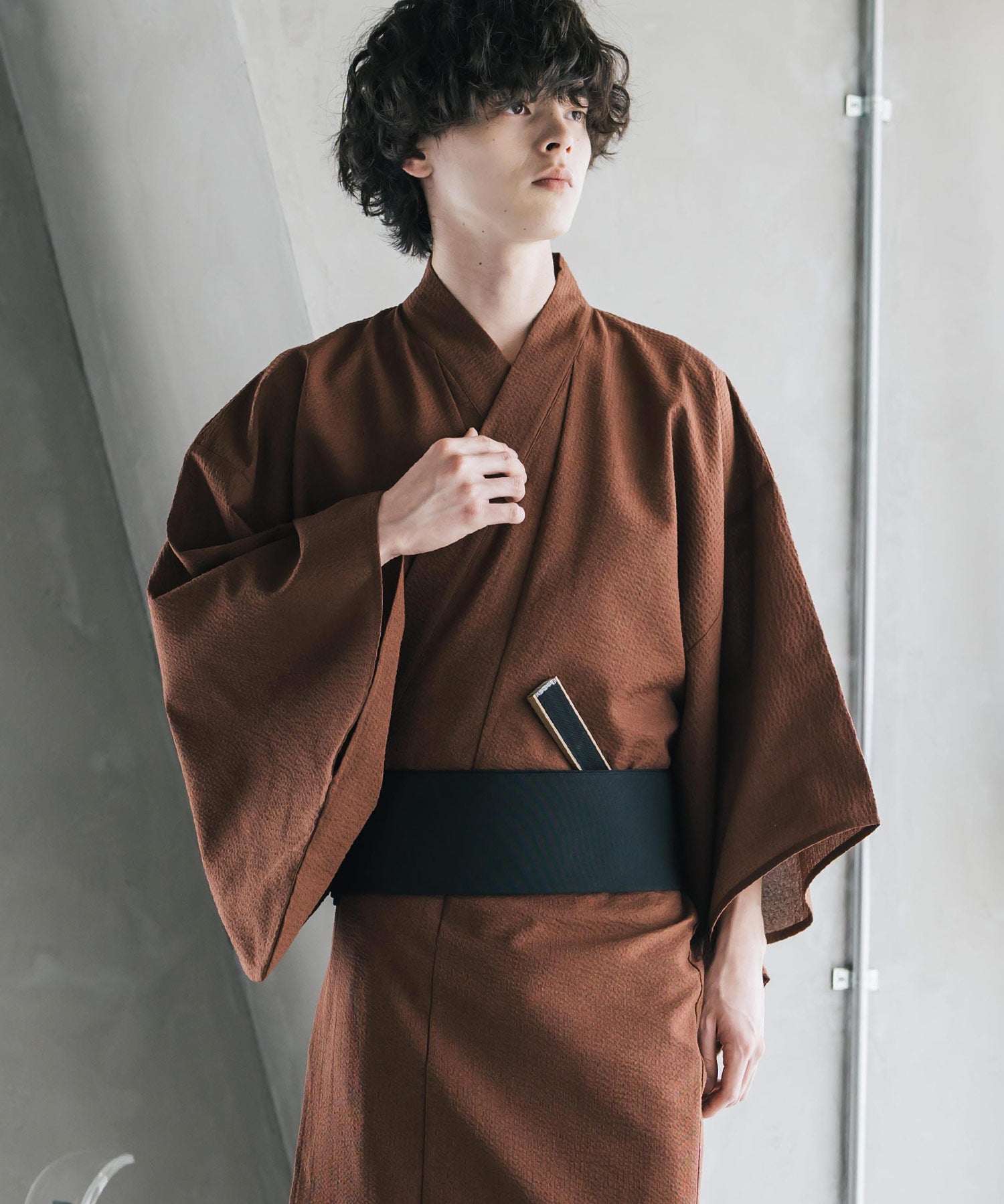 しじら織りワンタッチ帯付きメンズ浴衣2点セット 15479