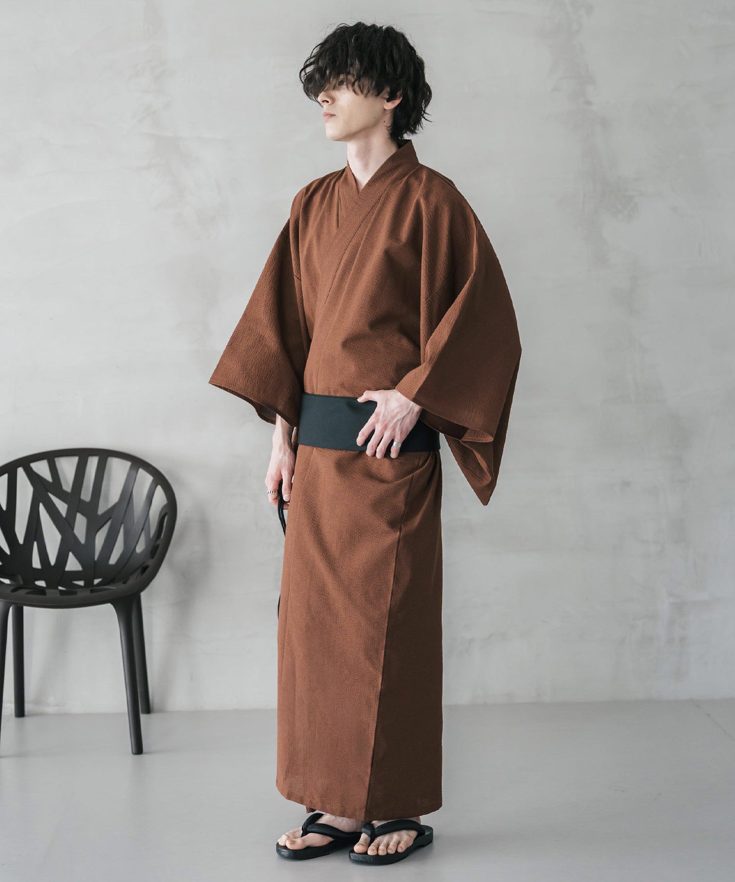 しじら織りワンタッチ帯付きメンズ浴衣2点セット 15479
