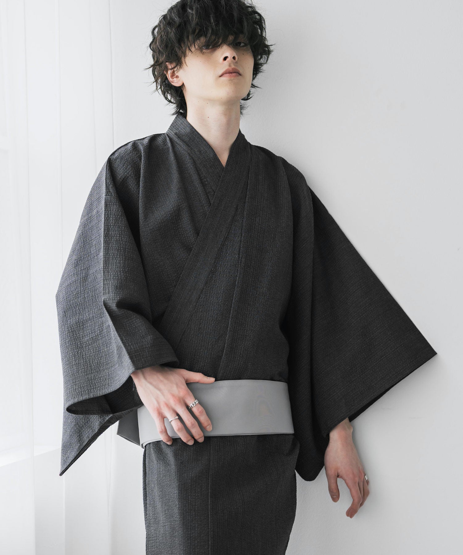 しじら織りワンタッチ帯付きメンズ浴衣2点セット 15479