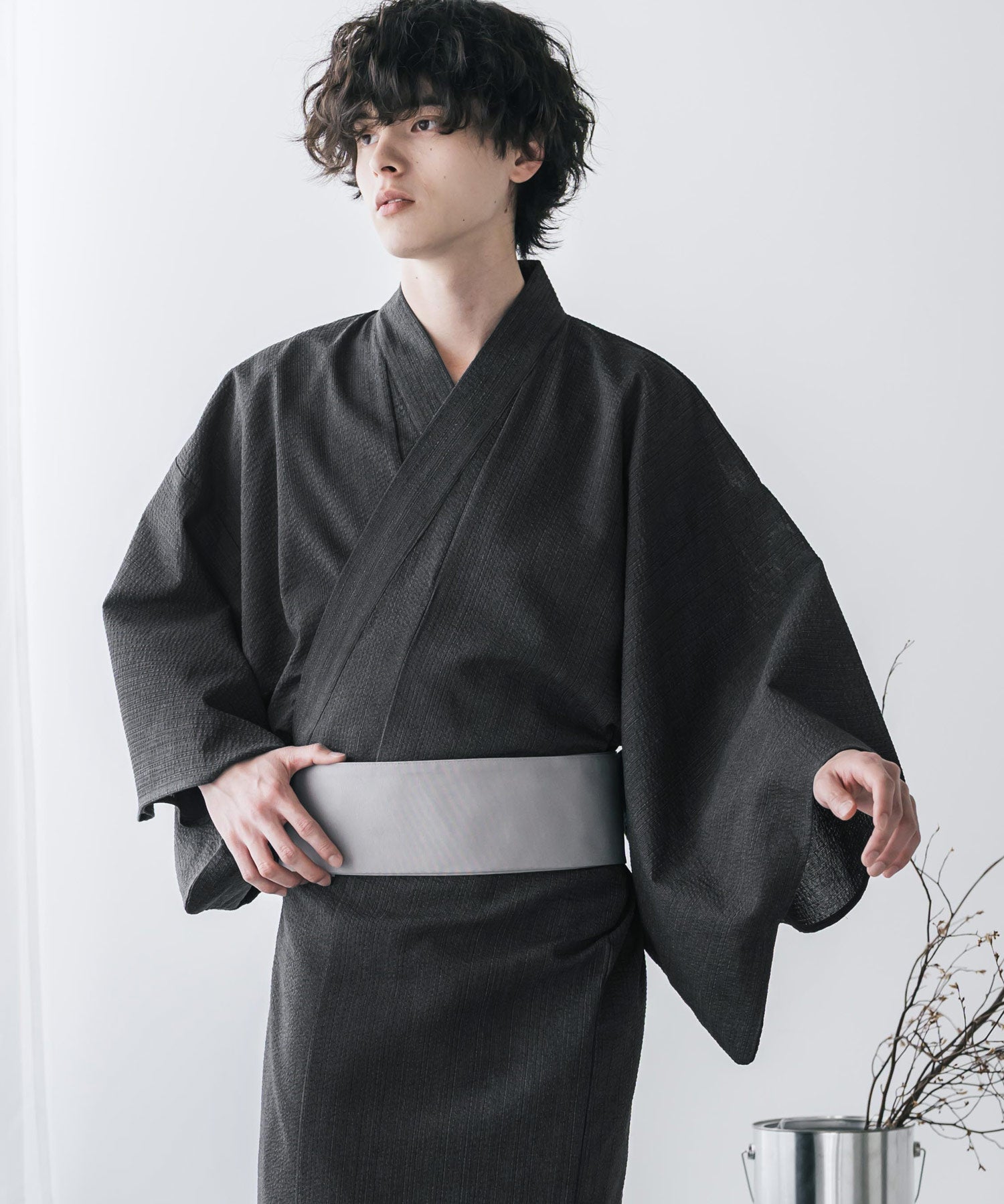 しじら織りワンタッチ帯付きメンズ浴衣2点セット 15479