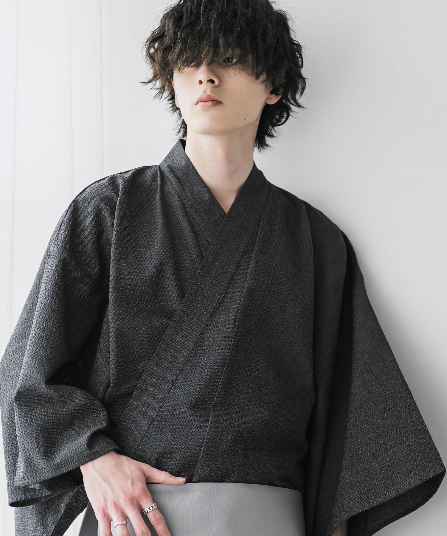 しじら織りワンタッチ帯付きメンズ浴衣2点セット 15479