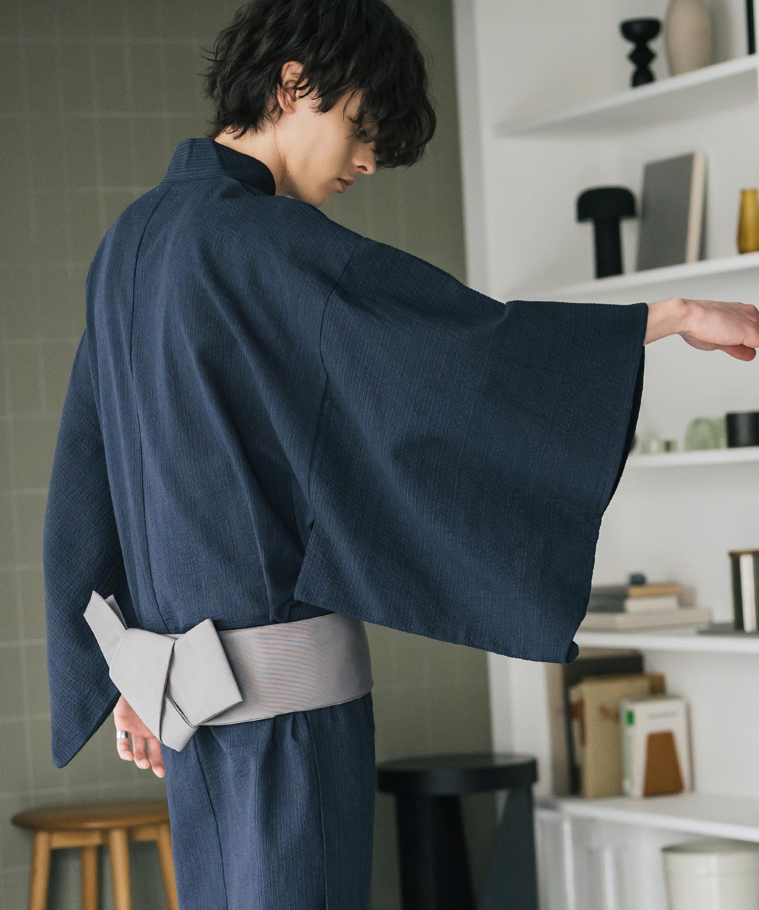 しじら織りワンタッチ帯付きメンズ浴衣2点セット 15479