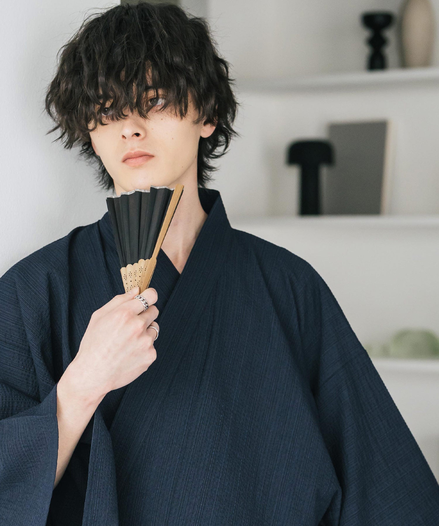 しじら織りワンタッチ帯付きメンズ浴衣2点セット 15479