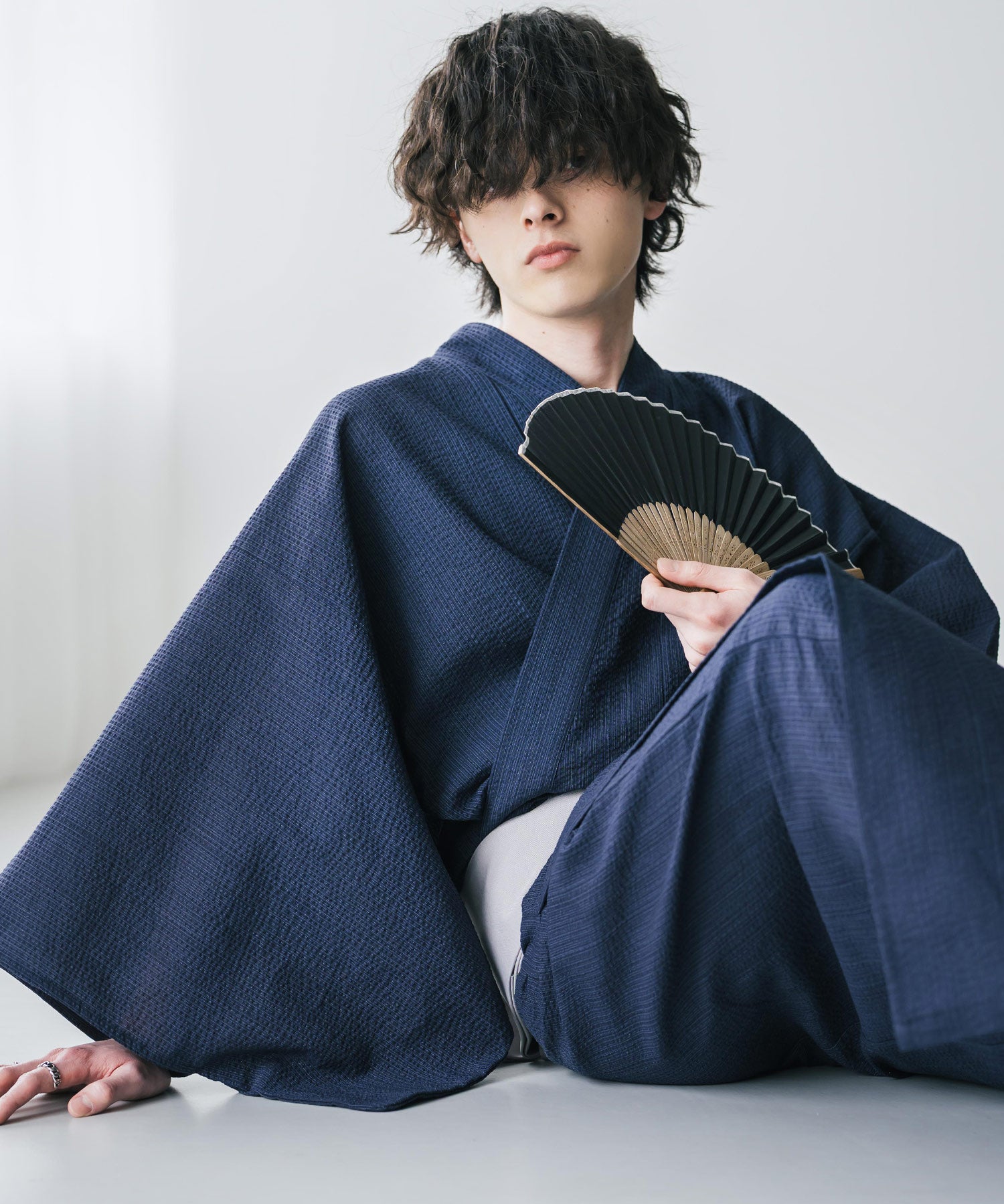 しじら織りワンタッチ帯付きメンズ浴衣2点セット 15479
