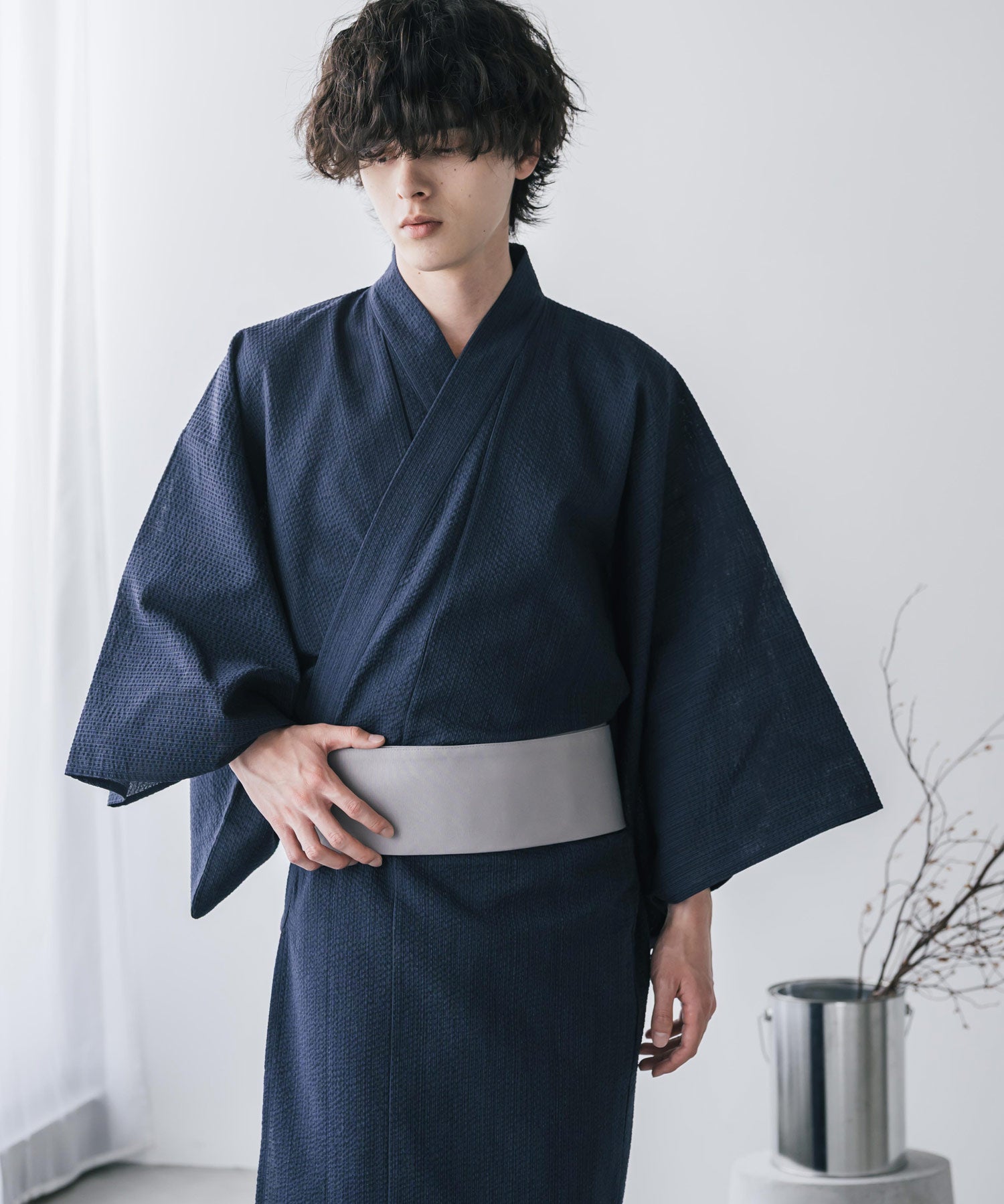 しじら織りワンタッチ帯付きメンズ浴衣2点セット 15479