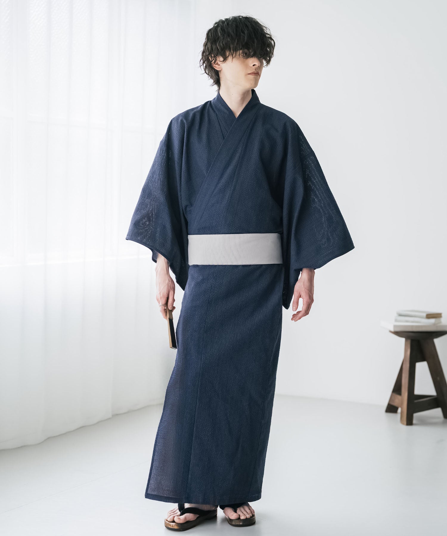 しじら織りワンタッチ帯付きメンズ浴衣2点セット 15479