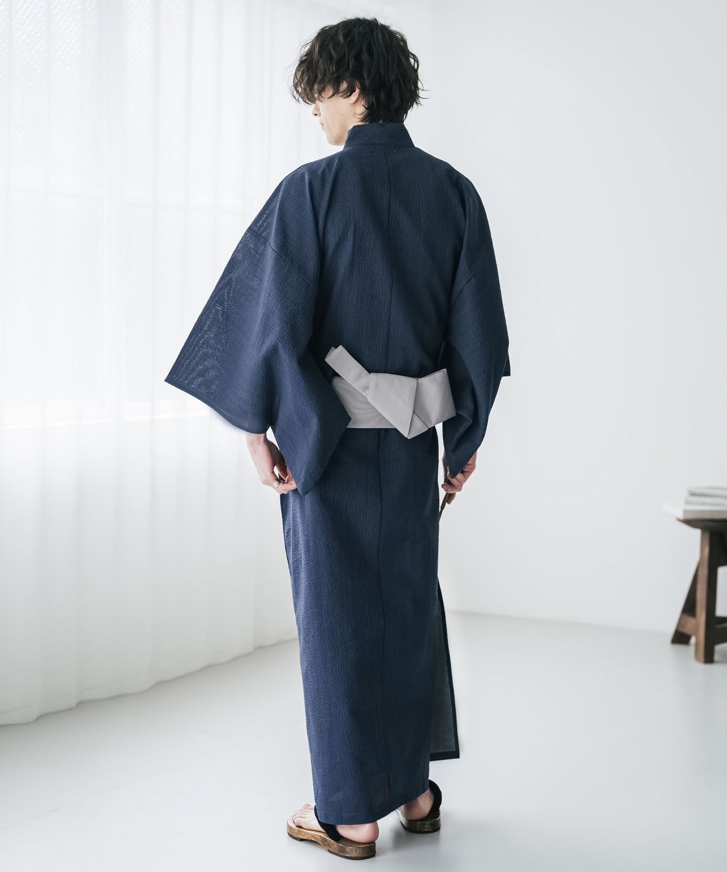 しじら織りワンタッチ帯付きメンズ浴衣2点セット 15479