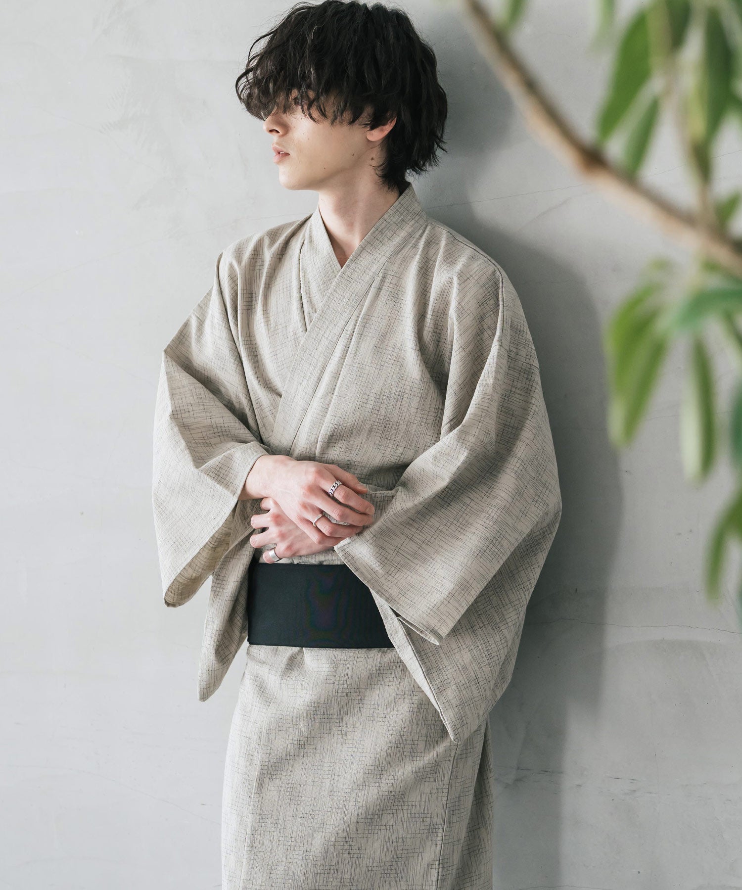 しじら織りワンタッチ帯付きメンズ浴衣2点セット 15479
