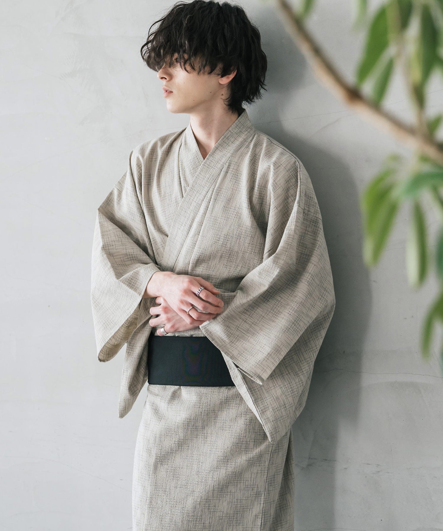 しじら織りワンタッチ帯付きメンズ浴衣2点セット 15479