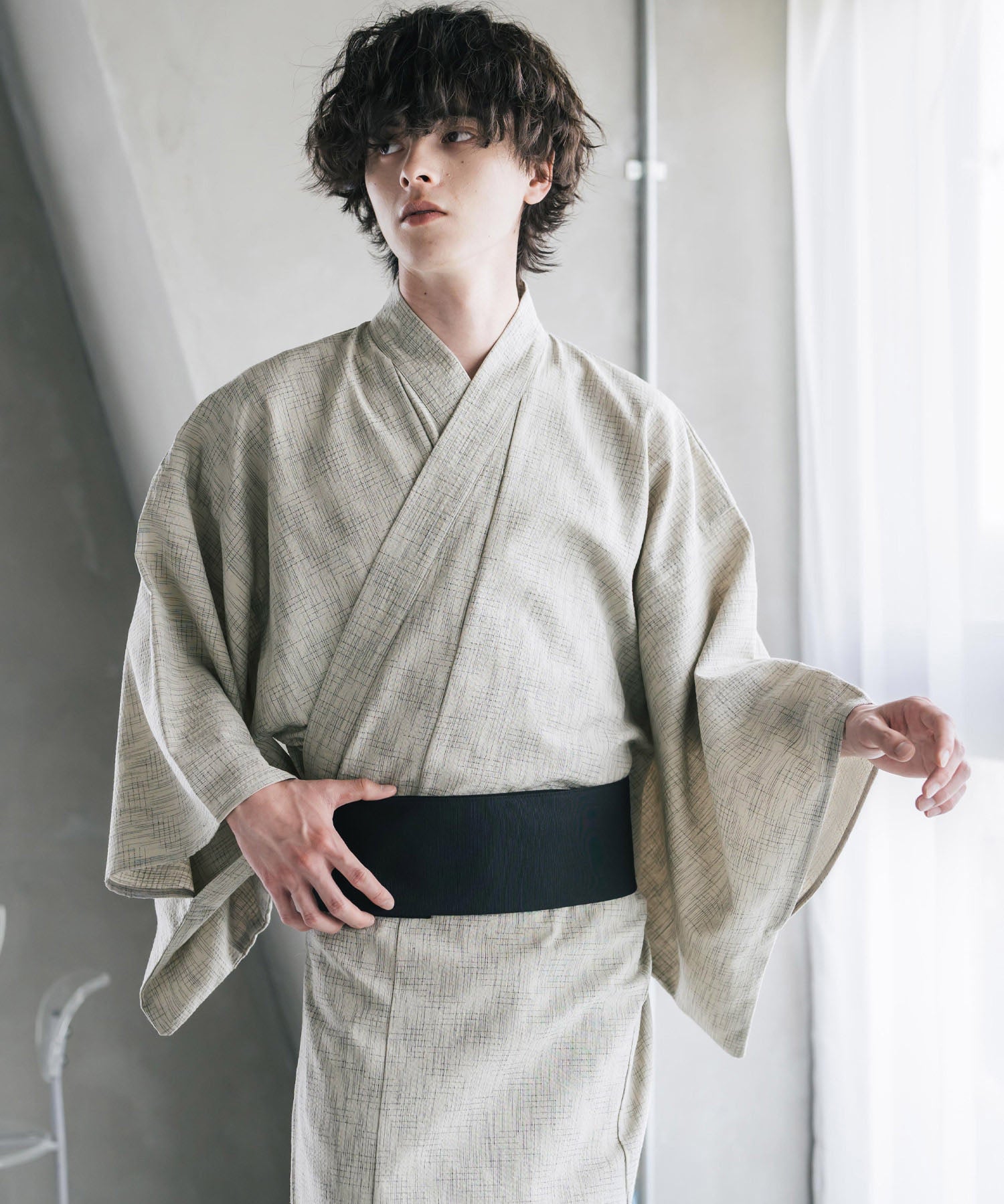 しじら織りワンタッチ帯付きメンズ浴衣2点セット 15479
