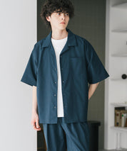 新色追加 セットアップ 接触冷感 多機能素材 リネンライク半袖開襟シャツ＆セミワイドイージーパンツ 15480